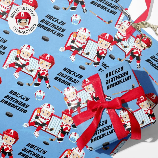 Red Hair Girl Hockey Birthday Personalized  Wrapping Paper (Creator Uploaded)