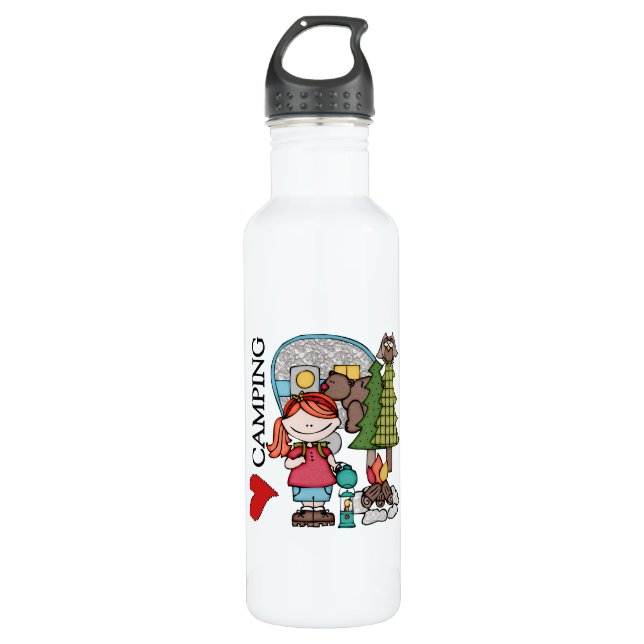 Red Hair Girl I Love Camping Stainless Steel Water Bottle (Front)