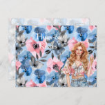 Red Hair Girl Ice Cream Blue Floral Hugs Kisses Postcard