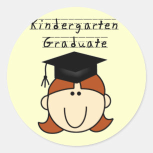 Red Hair Girl Kindergarten Graduate Classic Round Sticker