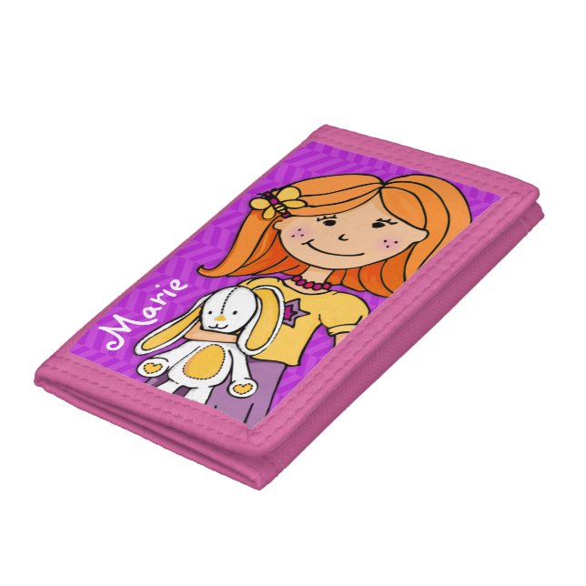 Red hair girl lucky white bunny purple named purse trifold wallet (Bottom)