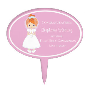 Red Hair Girl Personalized First Holy Communion Cake Topper