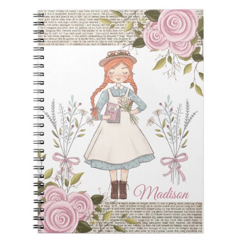 Red Hair Girl Pink Roses Vintage Victorian Notebook