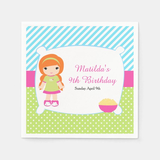 Red Hair Girl Sleepover Slumber Party Napkins (Front)