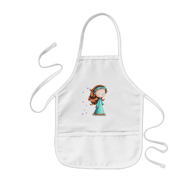 Red Hair Girl with Turquoise Dress  Kids' Apron (Front)