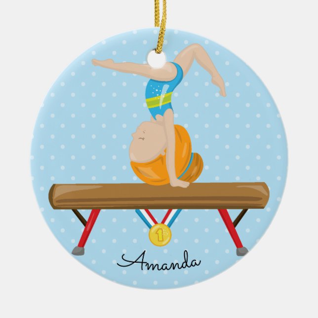 Red Hair Gymnast Gymnastics Christmas Ornament (Front)