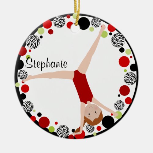 Red Hair Gymnast Red Black  Green Personalized Ceramic Ornament