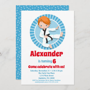 Red Hair Karate Judo Boys Birthday Invitation