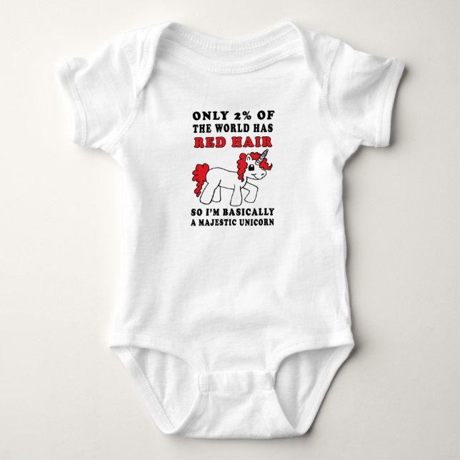 Red Hair Majestic Unicorn Baby One Piece Baby Bodysuit (Front)