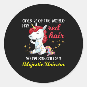 Red Hair Majestic Unicorn Funny Ginger Head Pride Classic Round Sticker