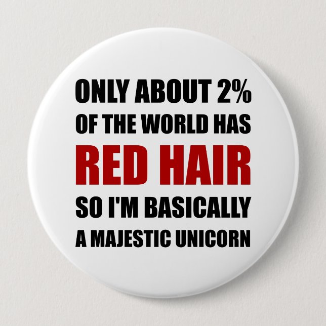 Red Hair Majestic Unicorn Pinback Button (Front)