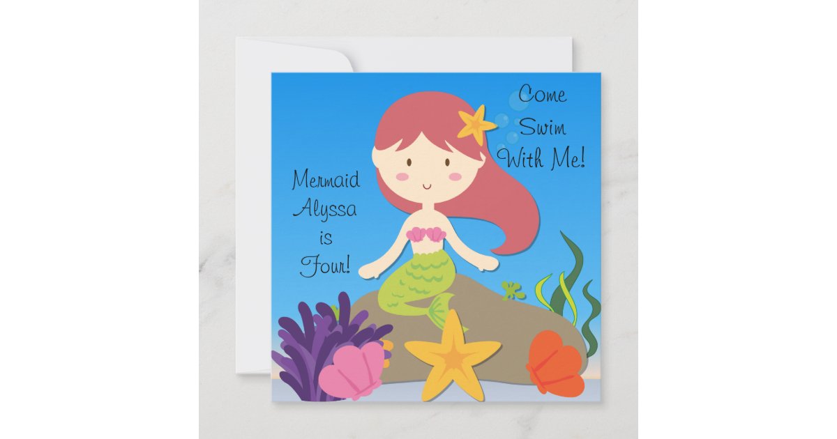 Red Hair Mermaid Custom Birthday Invitation | Zazzle