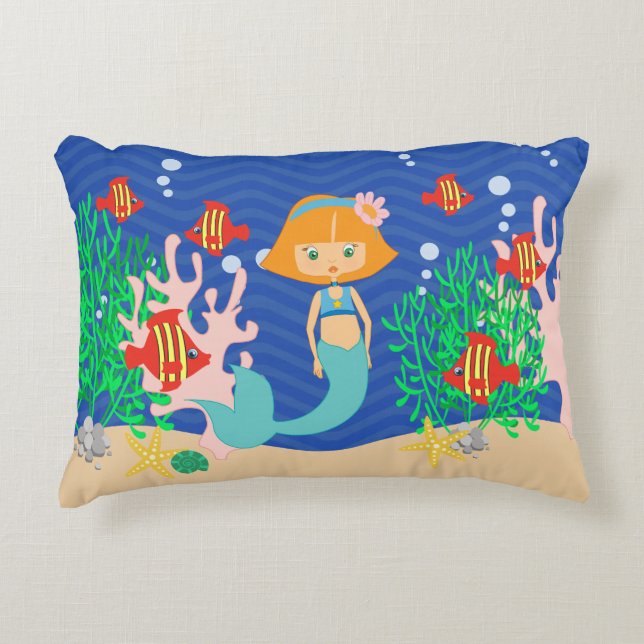 Red Hair Mermaid Decorative Pillow (Front)