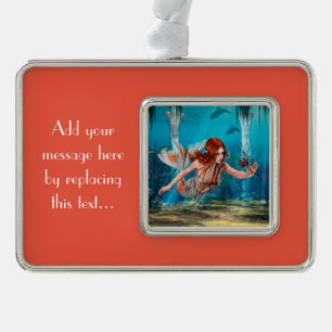 Red Hair Mermaid Underwater Fantasy Art Christmas Ornament