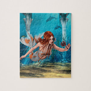 Red Hair Mermaid Underwater Fantasy Art Jigsaw Puzzle