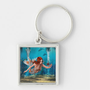 Red Hair Mermaid Underwater Fantasy Art Keychain