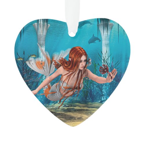 Red Hair Mermaid Underwater Fantasy Art Ornament