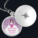 Red Hair Radiant Purple Wedding Flower Girl Silver Plated Necklace<br><div class="desc">Radiant Pink Purple Keepsake Necklaces Choose either Silver Plated Gold Finish or Sterling Silver Unique Personalized Custom !st Christmas Gift Wedding Keepsake Wedding Party Necklaces - to change background color - click customize - click edit - choose last tool in drop down menu and choose from one of the colors...</div>