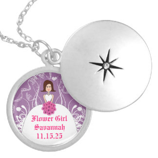 Red Hair Radiant Purple Wedding Flower Girl Silver Plated Necklace