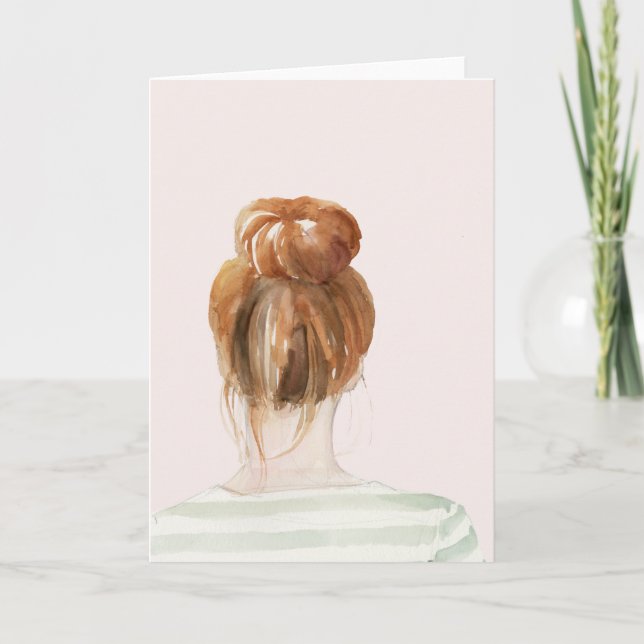 Red Hair Top Knot Bun Card (Front)