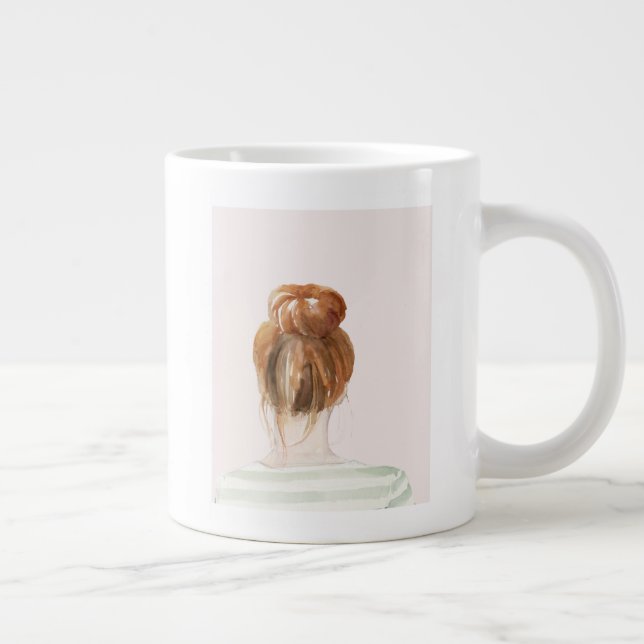 Red Hair Top Knot Bun Giant Coffee Mug (Right)