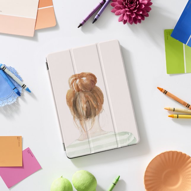 Red Hair Top Knot Bun iPad Pro Cover (Desk)