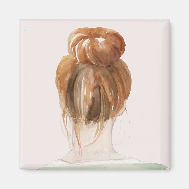 Red Hair Top Knot Bun Magnet (Front)