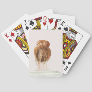 Red Hair Top Knot Bun Poker Cards