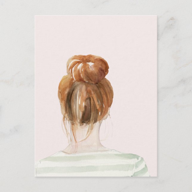 Red Hair Top Knot Bun Postcard (Front)