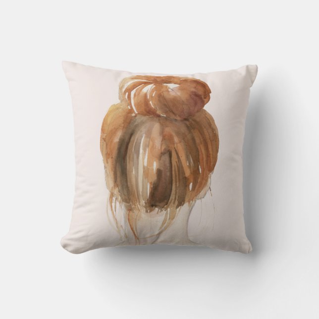 Red Hair Top Knot Bun Throw Pillow (Front)