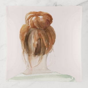 Red Hair Top Knot Bun Trinket Tray
