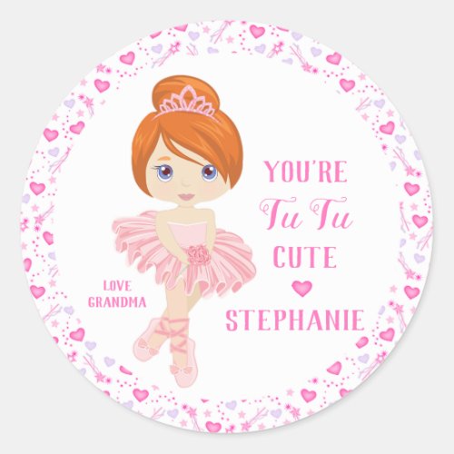 Red Hair Tu Tu Cute Ballerina Classic Round Sticker