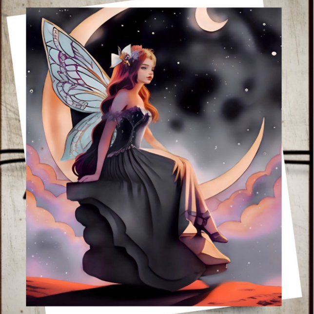 Red Hair Watercolor Moon Fairy Card (Creator Uploaded)