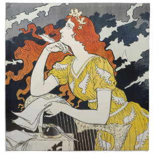 Red Hair Woman Yellow Dress Classic Art Nouveau Cloth Napkin