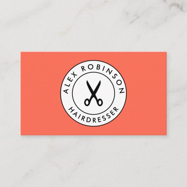 Red hairdresser circle scissors logo business card (Front)