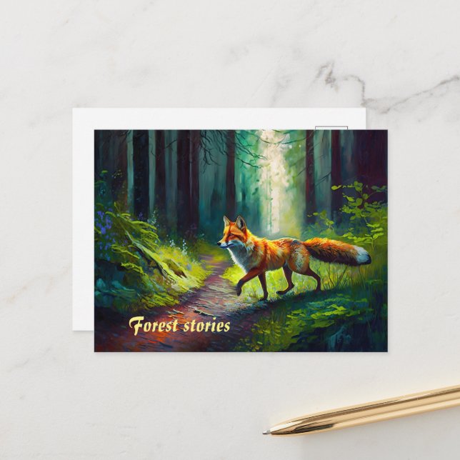 Red-haired beauty on the hunt, forest dwellers postcard (Front/Back In Situ)
