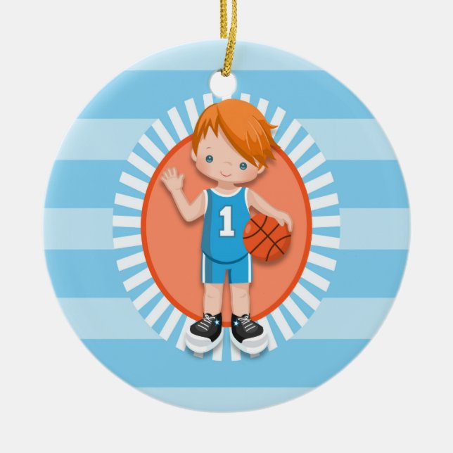 Red Haired Boy Basketball Player Ceramic Ornament (Front)