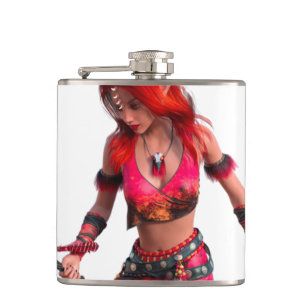 Red Haired Cartoon Woman Flask