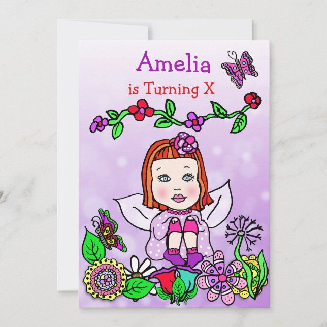 Red Haired Caucasian Fairy Birthday Invitation (Front)
