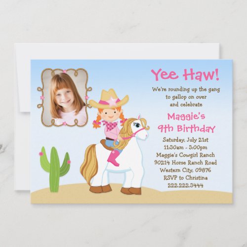 Red Haired Cowgirl Horse Birthday Party Invite