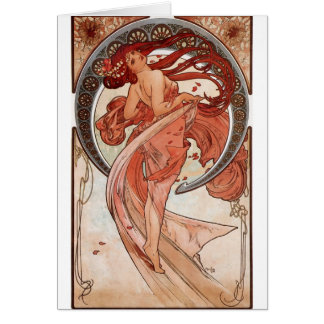 Red Haired Dancing Girl - Mucha Cards