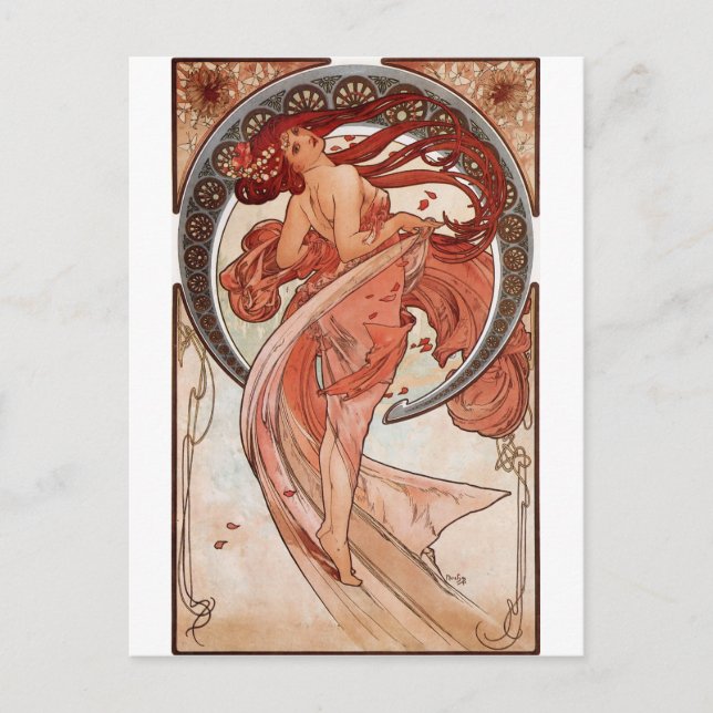 Red Haired Dancing Girl - Mucha Postcard (Front)