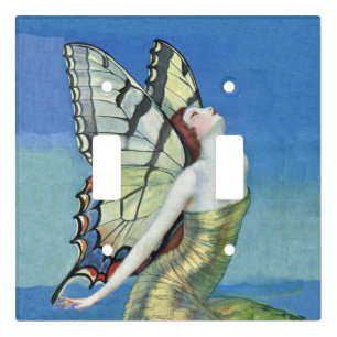 Red Haired Fairy Gold Dress Butterfly Wings Sky Light Switch Cover