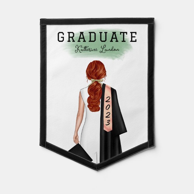 Red-Haired Female Portrait Graduation Pennant (Front)
