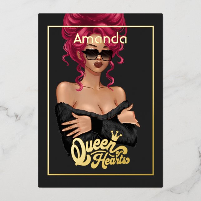 Red Haired Girl Birthday Party Foil Invitation (Front)