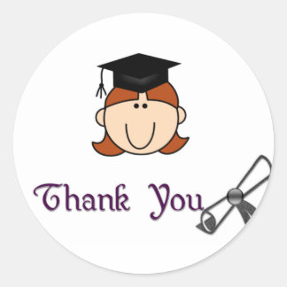 Red Haired Girl Graduation Thank You Stickers