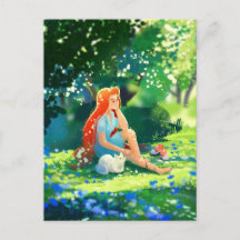 Red-haired Girl with a White Cat