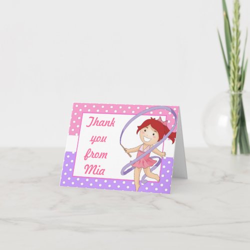 Red Haired Gymnastics Girl Thank You Note Card