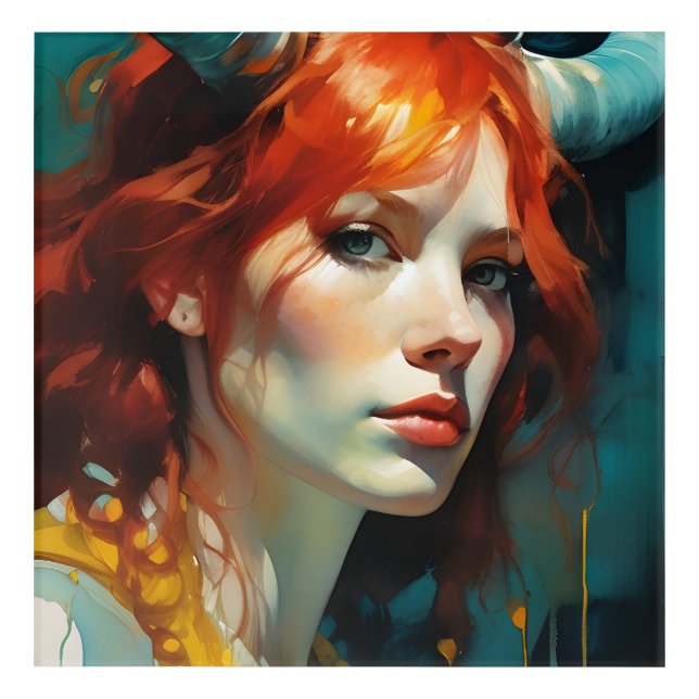 Red Haired Horned Goddess Acrylic Print (Front)