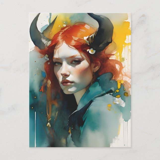 Red Haired Horned Goddess Postcard (Front)